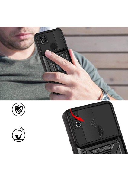 Xiaomi Redmi 9c Uyumlu Kılıf Kamera Korumalı Sürgülü Yüzüklü Armor Military Tank Zırh