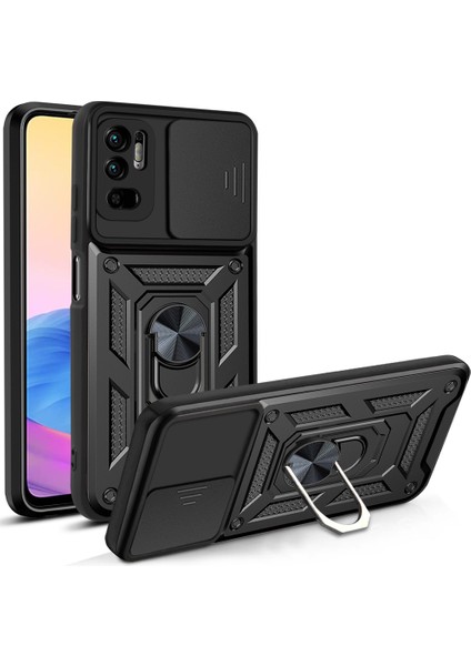 Xiaomi Poco M3 Pro Uyumlu Kılıf Kamera Korumalı Sürgülü Yüzüklü Armor Military Tank Zırh