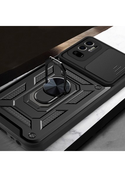 Xiaomi Poco M3 Pro Uyumlu Kılıf Kamera Korumalı Sürgülü Yüzüklü Armor Military Tank Zırh