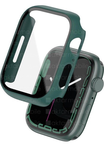 Apple Watch 7 45 mm Uyumlu Ekran Koruyucu Kasa Koruma Full Body Gard Tüm Gövde Koruyucu Tam Koruma Koyu Yeşil