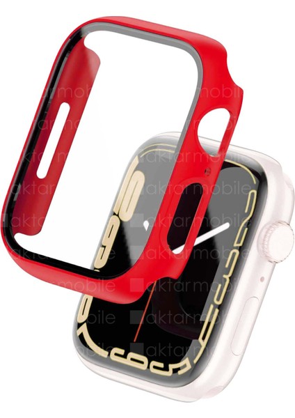 Apple Watch 7 45 mm Uyumlu Ekran Koruyucu Kasa Koruma Full Body Gard Tüm Gövde Koruyucu Tam Koruma Kırmızı