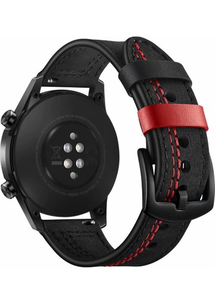 Huawei Watch Gt 3 46 mm Uyumlu Deri Kordon Spor Dikişli Deri Kayış Siyah