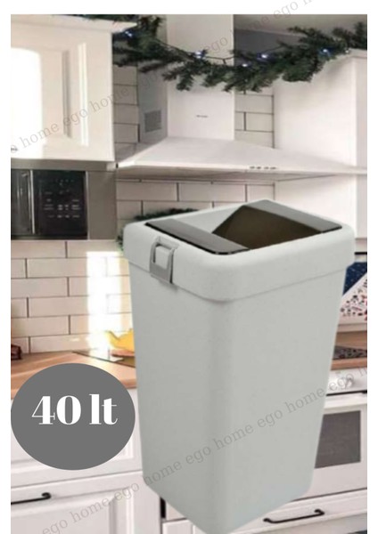 Egohome Motek Tekli Çöp Kutusu Kovası Hassas Kapaklı 40 Lt Gri