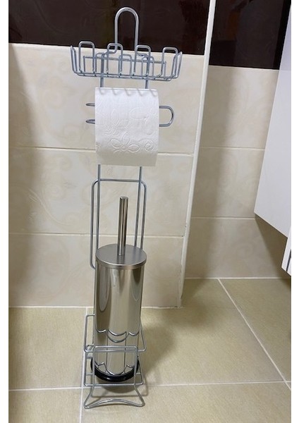 Renk Yapı Metal Gri Tuvalet Kağıtlığı Wc Kağıtlık Yedekli Tuvalet Kağıtlığı Wc Banyo Tuvalet + Wc Fırçalı Set