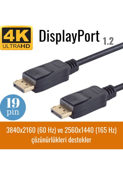 Displayport Kablo - 19 Pin - 165 Hz Destekli - 21 Gbit, 1 metre