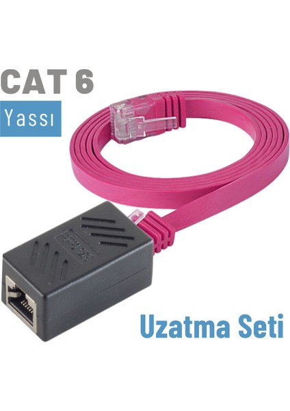 CAT6 Uzatma Seti, Yassı Ethernet Kablo ve Ekleyici, Fuşya, 50 cm fiyatları