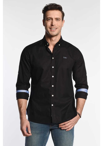 JACKSON Siyah Oxford Nakışlı Erkek Gömlek