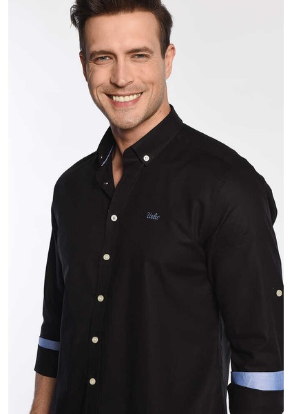 JACKSON Siyah Oxford Nakışlı Erkek Gömlek modelleri
