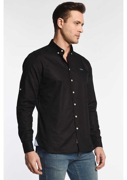 JACKSON Siyah Oxford Nakışlı Erkek Gömlek fırsatları