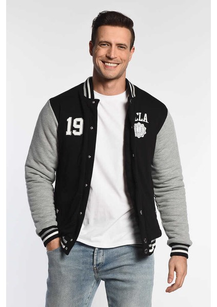 UPLAND Siyah Çıtçıtlı Baskılı Standard Fit Erkek Mont