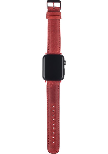 Apple Watch Uyumlu Deri Kordon 42 44 45 mm Kırmızı