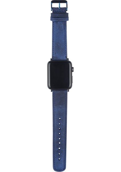 Apple Watch Uyumlu Deri Kordon 42 44 45 mm Mavi