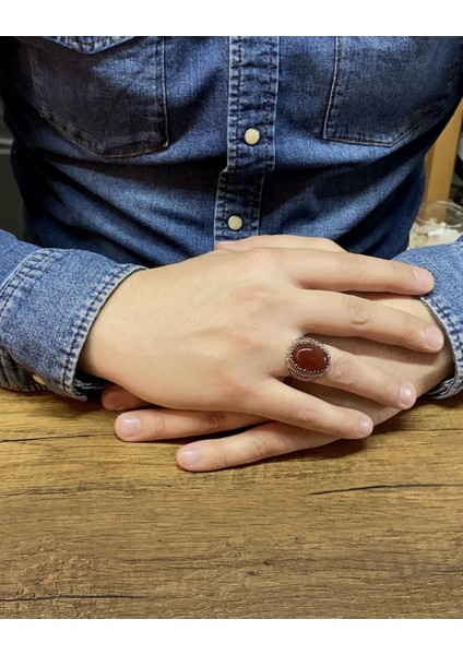 Kehribar Taşlı Yılan Motifli 925 Ayar Gümüş Erkek Yüzük modelleri