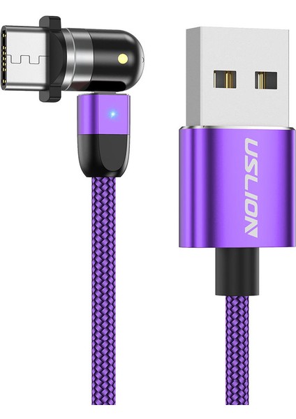 540 Manyetik Şarj USB Kablosu 360 180 Mor 2 M Tip-C (Yurt Dışından)