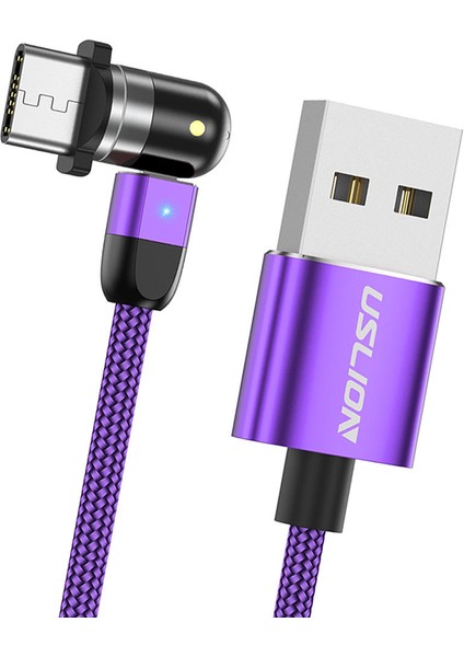 540 Manyetik Şarj USB Kablosu 360 180 Mor 2 M Tip-C (Yurt Dışından)