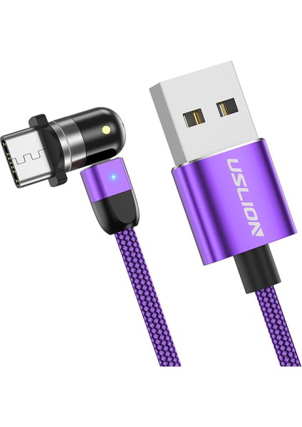 540 Manyetik Şarj USB Kablosu 360 180 Mor 2 M Tip-C (Yurt Dışından)