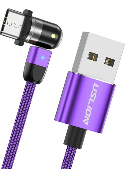 540 Manyetik Şarj USB Kablosu 360 180 Mor 2 M Tip-C (Yurt Dışından)