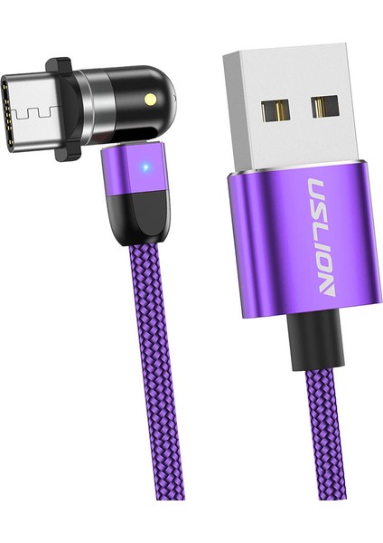 540 Manyetik Şarj USB Kablosu 360 180 Mor 2 M Tip-C (Yurt Dışından)