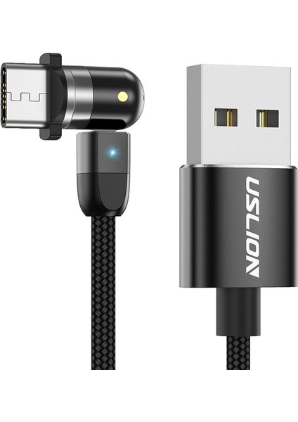 540 Manyetik Şarj USB Kablosu 360 180 Siyah 2 M Tip-C (Yurt Dışından)