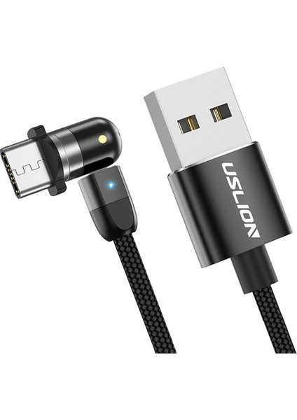 540 Manyetik Şarj USB Kablosu 360 180 Siyah 2 M Tip-C (Yurt Dışından)