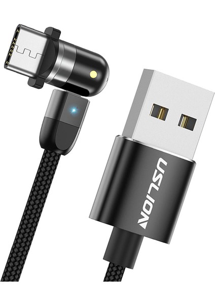 540 Manyetik Şarj USB Kablosu 360 180 Siyah 2 M Tip-C (Yurt Dışından)