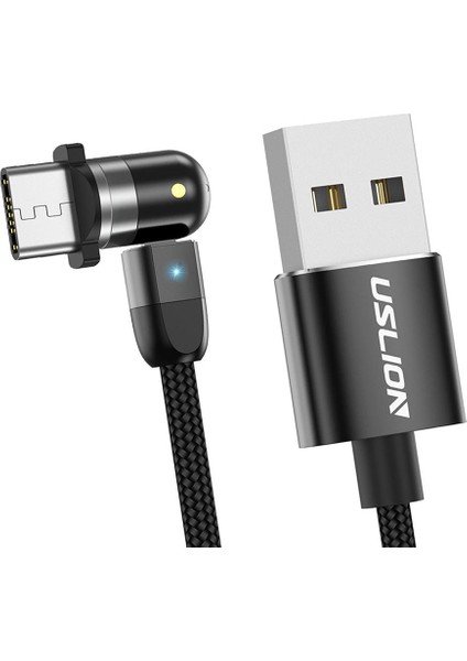 540 Manyetik Şarj USB Kablosu 360 180 Siyah 2 M Tip-C (Yurt Dışından)