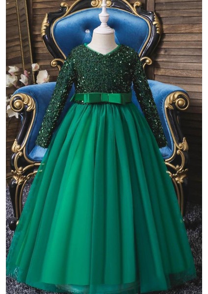 Yeşil Payetli Kız Çocuk Abiye - Kız Çocuk Elbise fiyatları