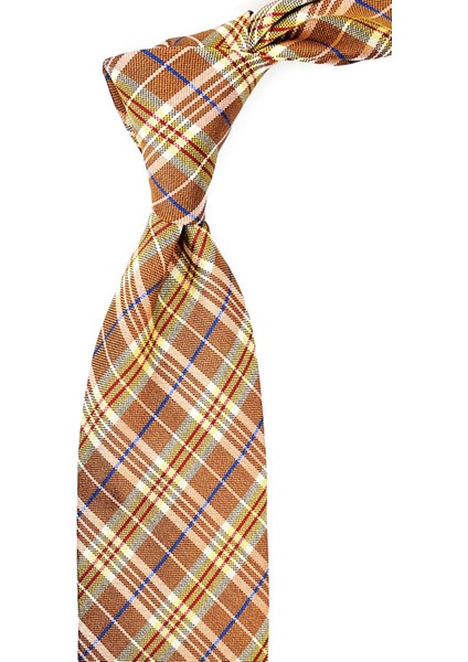 Bellini Style Sarı Ekose Desen Italyan Ipek Kravat İK978