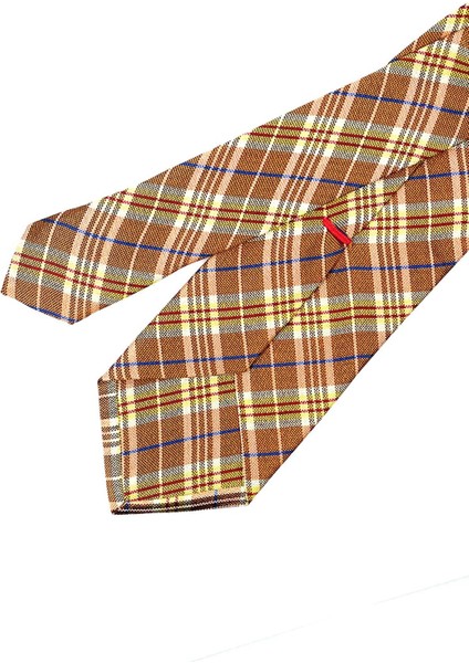Bellini Style Sarı Ekose Desen Italyan Ipek Kravat İK978