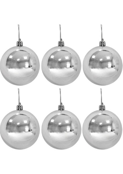 Gümüş Renk Çam Ağacı 6 cm Top Süs 6 Adet
