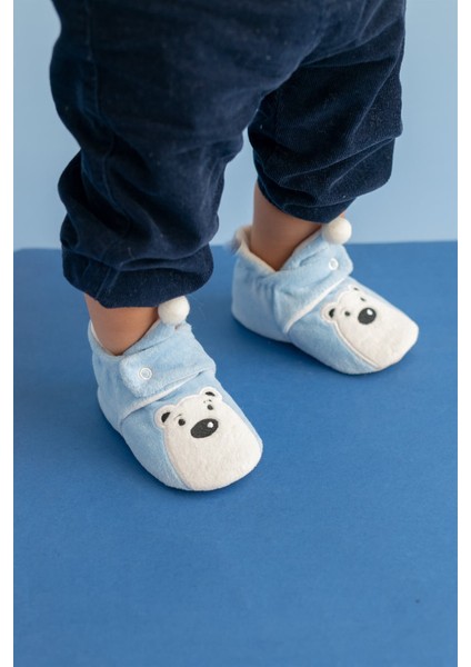 Kutup Ayısı Kaydırmaz Tabanlı Pamuk Astarlı Çıtçıtlı Panduf