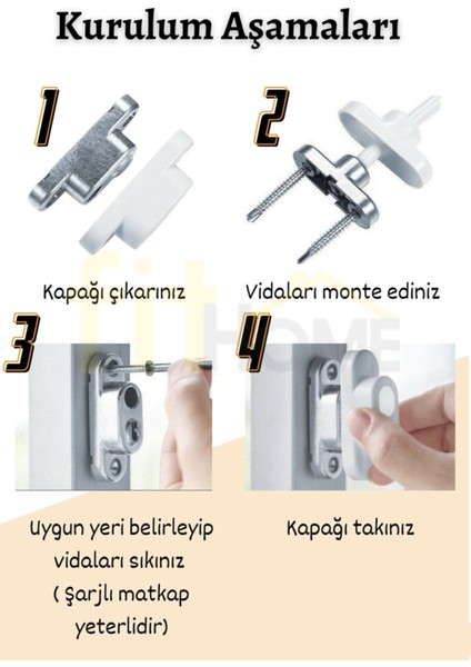 10 Adet ! Halatlı Anahtarlı Cam Pencere Kilidi Pimapen Pvc Kilidi Hırsızlık Çocuk Güvenlik Kilidi