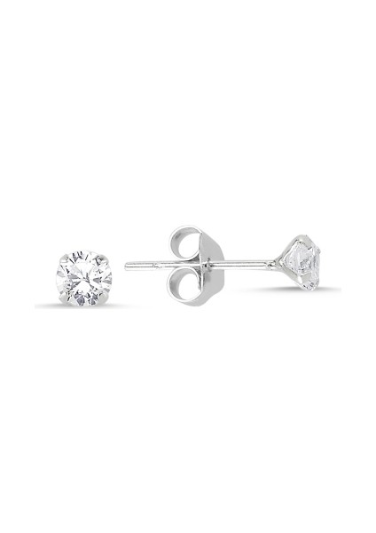 4mm Yuvarlak Tektaş Gümüş Kadın Küpe