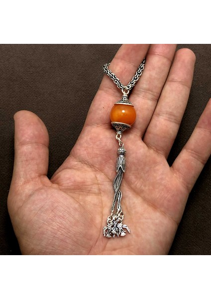 Toz Kehribar Taşlı Özel Tasarım Gümüş Anahtarlık fiyatları