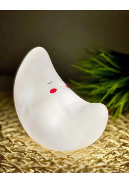 Star Light Decor Beyaz Yarım Ay Şeklinde Işıklı Gece Lambası