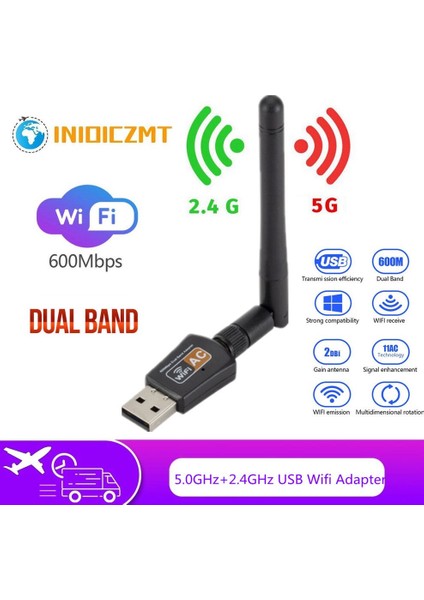 3c Store USB Wifi Adaptörü 802.11B / G / N Anten 600MBPS Usb2.0 Kablosuz Alıcı Dongle Ağ Lan Kartı Tv Kutusu Laptopwi-Fi Için (Yurt Dışından)