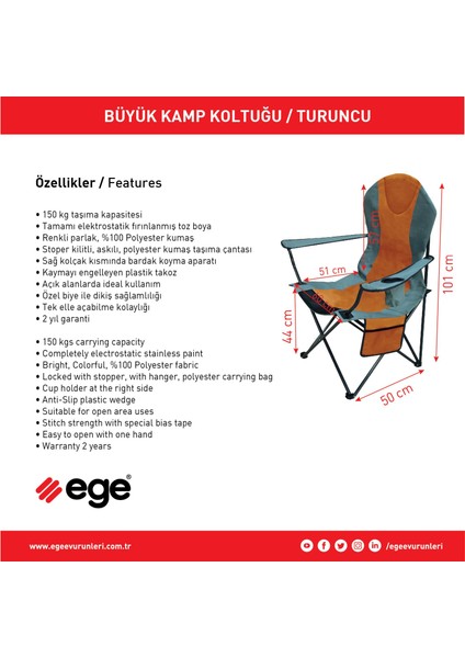 Büyük Xl Katlanabilir Kamp Sandalyesi EB-18633-T1