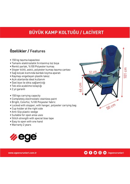 Büyük Xl Katlanabilir Kamp Sandalyesi EB-18633-M1