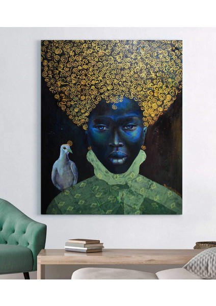 Siyah Kadın Kuş Kanvas Tablo