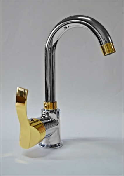 Krom Gold Lüx T Gövde Banyo Lavabo Bataryası Musluğu Çeşmesi Krom Gold Altın Kaplama