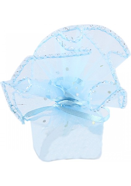 100 Adet Mavi Tül Kese Yuvarlak Büzgülü Pullu Hediyelik Kese modelleri