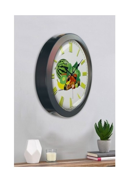Mutfak Salon Ofis Duvar Saati Gri Metal Çerçeve 36 cm