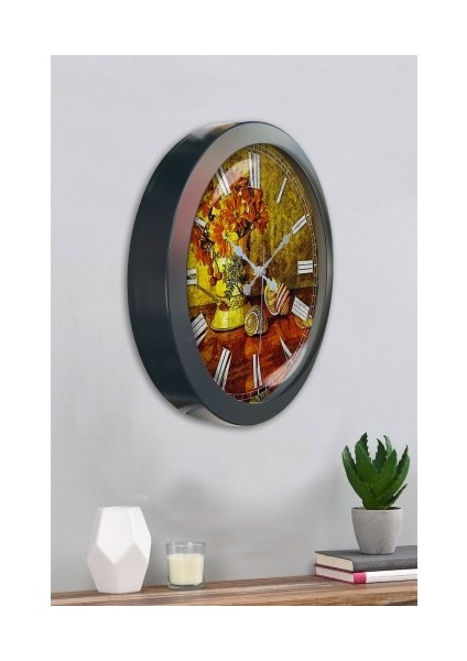 Salon Ofis Duvar Saati Gri Metal Çerçeve 36 cm