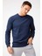 Erkek Lacivert Modernfit / Ekstra Dar Kalıp Bisiklet Yaka Sweatshirt 1