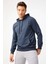 Erkek İndigo Modernfit / Ekstra Dar Kalıp Kapşonlu Fermuarsız Sweatshirt 1