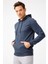 Erkek İndigo Modernfit / Ekstra Dar Kalıp Kapşonlu Fermuarsız Sweatshirt 3