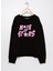 Bisiklet Yaka Simli Siyah Kız Çocuk Sweatshirt 1