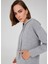 Kaşmir Karışım Kapşonlu Bol Kesim Kadın Triko Kazak Gri Melanj 4