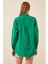 Kadın Koyu Yeşil Oversize Uzun Basic Gömlek 3