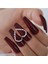 Eda Luxury Beauty Koyu Kırmızı Bordo Takma Tırnak Lüks 3D Kristal Taşlı Desenli Extra Uzun Kare Ballerina Nail Art 4